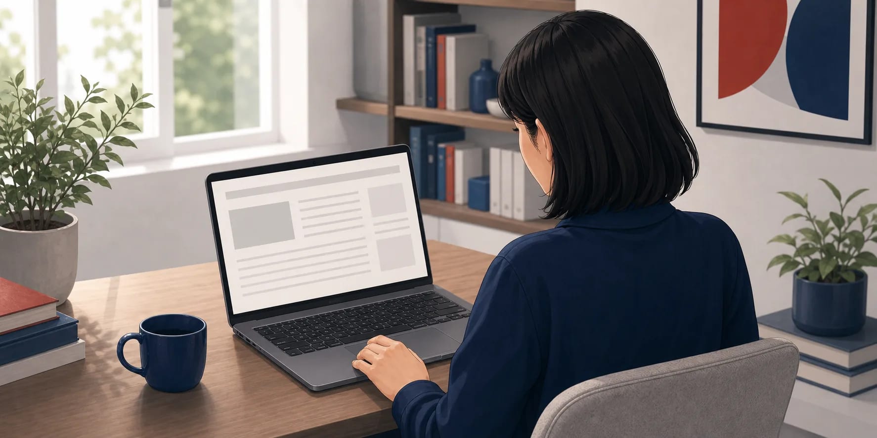Korean learner reading an online Korean passage on a laptop